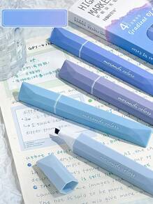 4支装Morandi渐变色荧光笔套装，笔尖纤细，适合绘画，独特的办公用品，返校礼物 - 均碼 - 查看 10