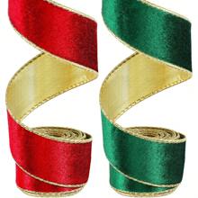 1 卷，圣诞天鹅绒丝带，天鹅绒有线边缘丝带装饰包装丝带工艺织物丝带用于制作圣诞蝴蝶结、插花装饰（红色、绿色）、圣诞节 - 多色 - 查看 7