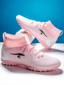 Men's High-Top Soccer Boots, Indoor And Outdoor Sneakers, Artificial Turf Training Shoes - Pink - View 3