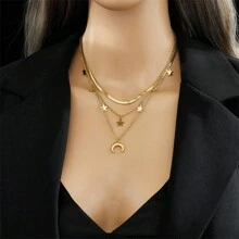 一条三层不锈钢项链，带星星和月亮吊坠，适合日常佩戴，也非常适合展现您独特的个人风格 - 金色 - 查看 7