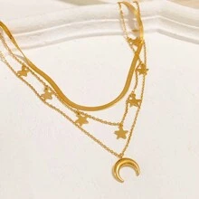 一条三层不锈钢项链，带星星和月亮吊坠，适合日常佩戴，也非常适合展现您独特的个人风格 - 金色 - 查看 6