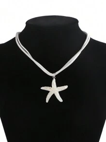 1pc Bohemian Rainbow Shell & Starfish Decor Necklace, Suitable For Daily Wear - White - View 2