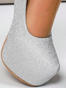 Women's Solid Color Fashion Slip-On Silver High Heels, Super High Platform, Sparkling Party/Daily Wear Pumps