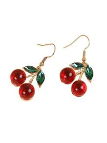 1 par de pendientes colgantes con diseño de cereza en tono rojo, adecuado para el uso cotidiano de las mujeres en otoño e invierno - Rojo - Ver 3