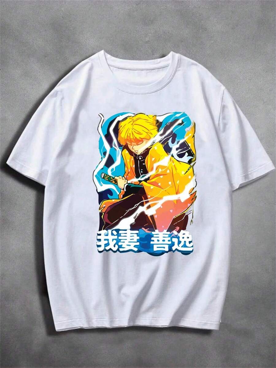 Unisex T-Shirt 100% Cotton Zenitsu Agatsuma Streetwear Fast Shipping - trắng - Xem 1