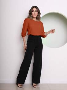 Women's Blouse Tailored Simplicity Elegant Social Basic Crepe 3/4 Sleeve Princess Tamires - 亮橙色 - 查看 4