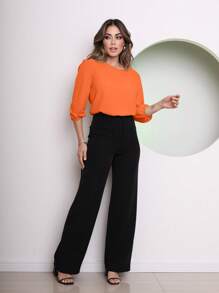 Women's Blouse Tailored Simplicity Elegant Social Basic Crepe 3/4 Sleeve Princess Tamires - 橘色 - 查看 4