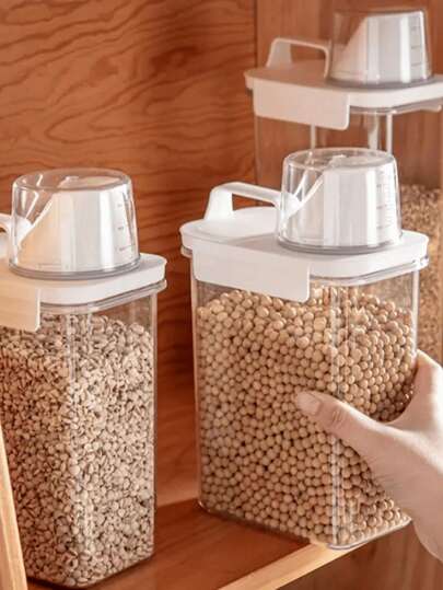 1pc Transparent PET Storage Jar With Sealed Lid For Grains And Miscellaneous,Kitchen Storage & Organization,Organizer,Organiser,Decor,Decorations, Home Decoration, Christmas Gifts, Home Gifts, Room Decoration