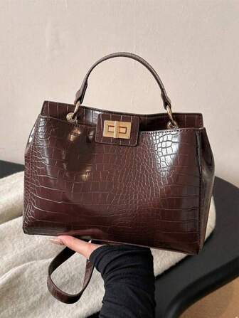 Dedoo Versatile Commuter Bag, Fashion Women's Handbag, Elegant Crossbody Shoulder Bag, High-End Crocodile Embossed PU Tote Bag