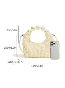 Bolso de noche tejido a mano puro para mujer, bolso de perlas de hadas retro francés, bolso de mano con gran capacidad celebridad de internet, adecuado para salir, citas, compras, combinaciones diarias, oficina, ir y venir, regalo