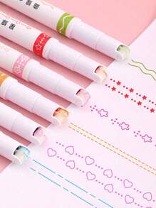 6 Sets Curve Design Markers, Lace Pens, Wavy Line Highlighters, DIY Outline Pens, Suitable For Handbook Design, Note-Taking, Drawing, And Professional Highlighting. Applicable For Office, School, Personal Planners, Creative Workshops, And Art Projects. Functional Writing Instruments For Diverse Users, Including Educators, Students, And Professionals.