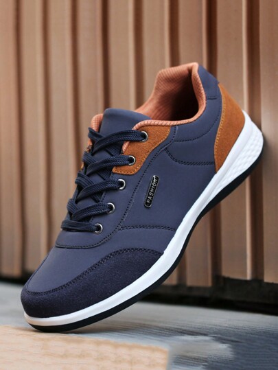 Men's Fashionable Casual Outdoor Tennis Shoes, Lightweight & Comfortable Lace-Up PU Sports Sneakers