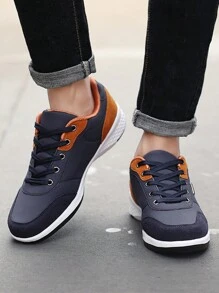 男士时尚休闲户外网球鞋，轻便舒适系带 PU 运动鞋