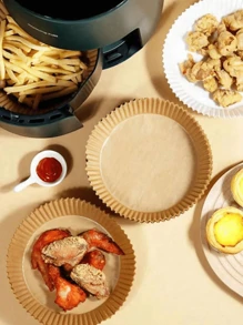 25pcs/50pcs/100pcs,Air Fryer Paper Oven Household Oil Blotting Paper Holder Silicone Oil Paper Tray Baking Paper Pad Paper Round - Brown - View 7