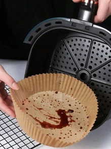 25pcs/50pcs/100pcs,Air Fryer Paper Oven Household Oil Blotting Paper Holder Silicone Oil Paper Tray Baking Paper Pad Paper Round - Brown - View 6