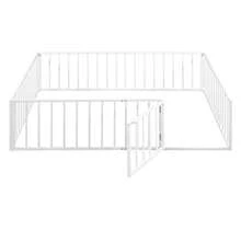 Queen Size Metal Floor Bed Frame With Fence And Door, White - 白色 - 查看 2