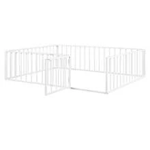 Queen Size Metal Floor Bed Frame With Fence And Door, White - 白色 - 查看 4