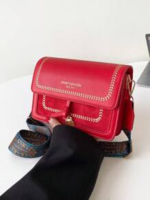 女士时尚包包，百搭新款斜挎包，休闲，拼色，小方包，宽肩带，适合聚会约会学校户外礼物 - 紅色 - 查看 3