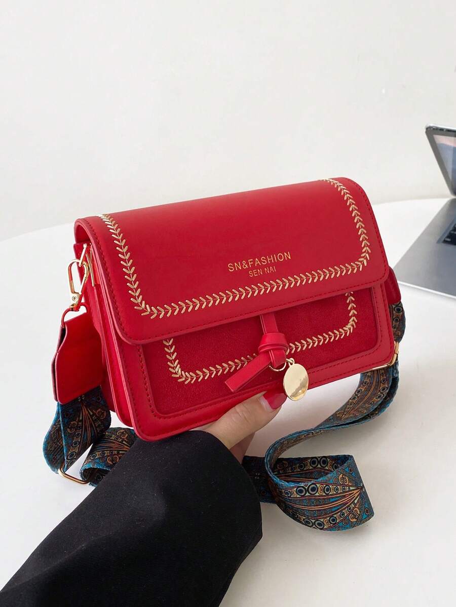 女士时尚包包，百搭新款斜挎包，休闲，拼色，小方包，宽肩带，适合聚会约会学校户外礼物