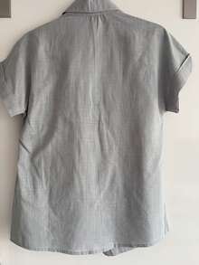 ISA FASHION Set Shirt + 100% Cotton Linen Shorts/Button/Zipper/Belt/Pocket/Lining/Feminine - 淺灰色 - 查看 2