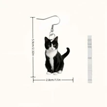 1pair Cute Black & White Cat Ear Acrylic Earrings: Adorable Cartoon Style Jewelry, Perfect Gift For Mom And Girlfriend, Ideal For Holidays And Mother's Day - Multicolor - View 4