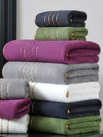 1pc Bath Towel, Multiple Colors Available, 70*140cm Polyester Fiber, Minimalist Gold Thread Pattern Design, Extra Large Size 86*170cm Or Small Face/Hand Towel 34*75cm, Unisex Adult Household, Absorbent Quick Dry Soft, Suitable For Bathroom, Hotel, Gym, Outdoor Travel, Party, Holiday Gift, Beach, Salon, Spa,School,Back To School,Travel,Travel Essentials,Home Essentials,Towel,Skin Care