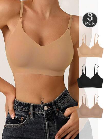 Set de 3 sujetadores inalámbricos para mujer, sexys, sin costuras, cómodos y transpirables para yoga y deportes