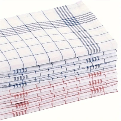 6/12 Pcs Dish Cloths, 2 Colors Kitchen Towels, Grid Pattern Kitchen Cloths, Striped And Plaid Kitchen Towels, Blue Plaid, Red Plaid, For Kitchen And Dining, Kitchen Supplies