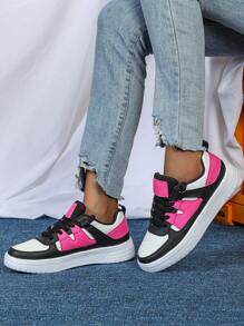 Lace-Up Low-Top Flat Walking Shoes In White, Black, Rose Red, Comfortable Casual Sneakers For Travel, Commute, Leisure, School, Party, Dinner