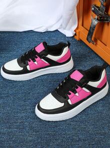 Lace-Up Low-Top Flat Walking Shoes In White, Black, Rose Red, Comfortable Casual Sneakers For Travel, Commute, Leisure, School, Party, Dinner