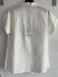 ISA FASHION Set Shirt + 100% Cotton Linen Shorts/Button/Zipper/Belt/Pocket/Lining/Feminine - 白色 - 查看 2