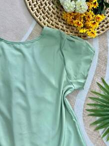 Elegant Short Sleeve Women's Blouse - 薄荷綠 - 查看 4