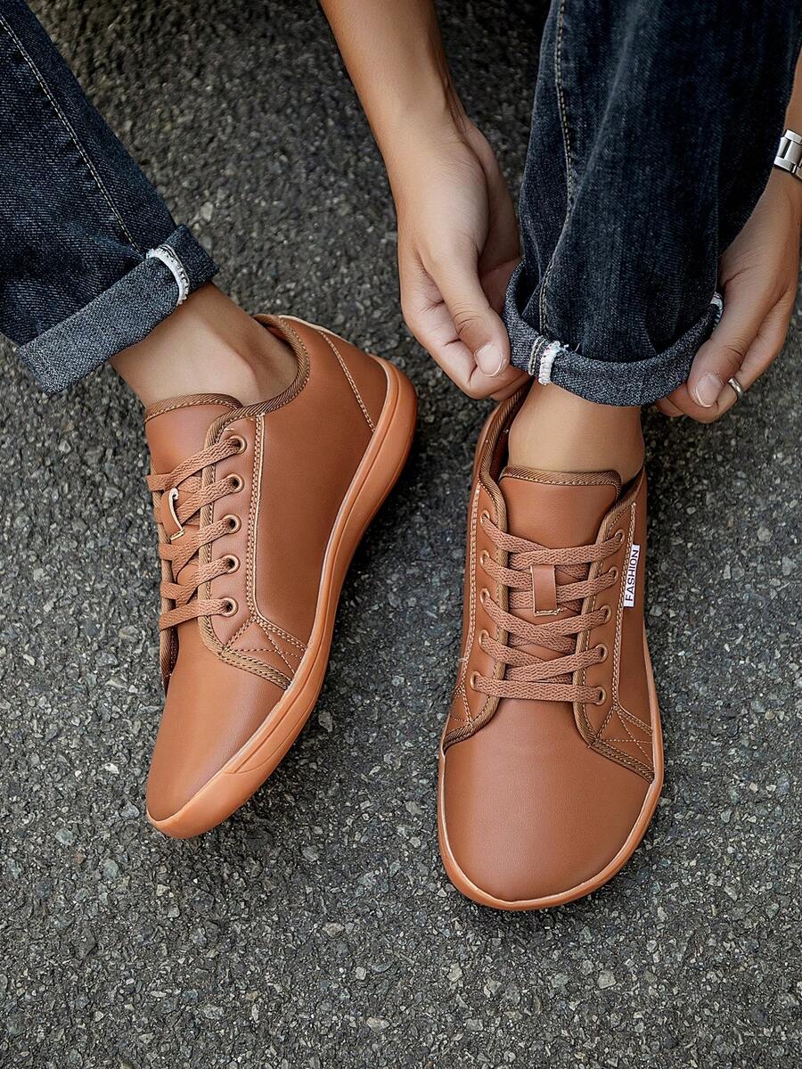 Giày thể thao đế bằng mũi rộng thời trang nam, giày đế bằng, giày đi chân trần, giày công sở, giày thể thao ngoài trời, giày công sở trang trọng - màu nâu - Xem 1