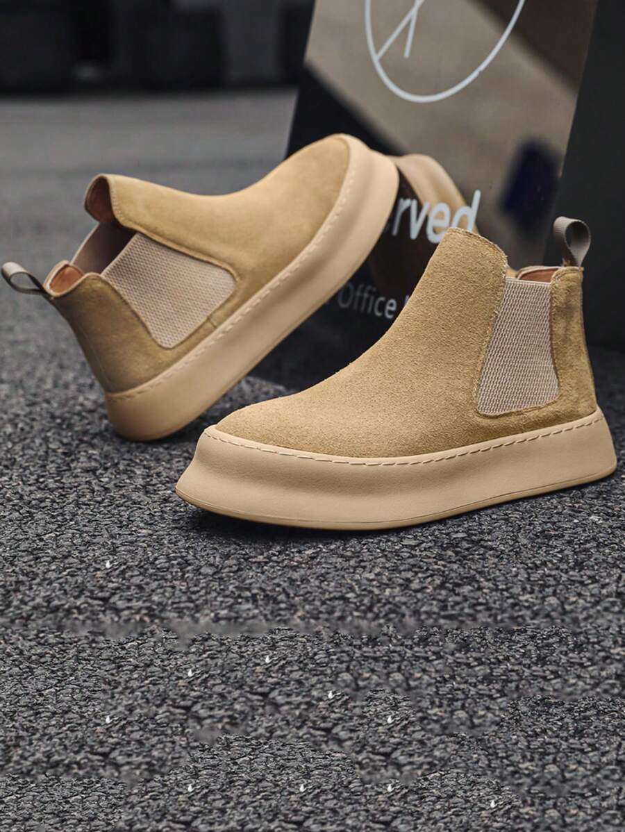 Genuine Leather High Top Chelsea Boots, & Versatile Boots, Back To School Essential With High Visibility - Beige - View 1