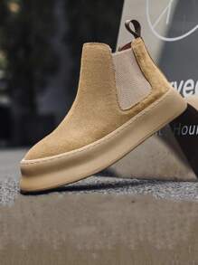 Genuine Leather High Top Chelsea Boots, & Versatile Boots, Back To School Essential With High Visibility - Beige - View 4
