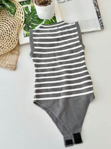 Launch Striped Modal Bodysuit New Spring Summer 2025 Collection - Gris - Ver 2