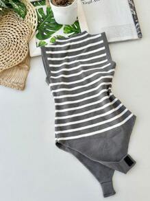 Launch Striped Modal Bodysuit New Spring Summer 2025 Collection - Gris - Ver 1