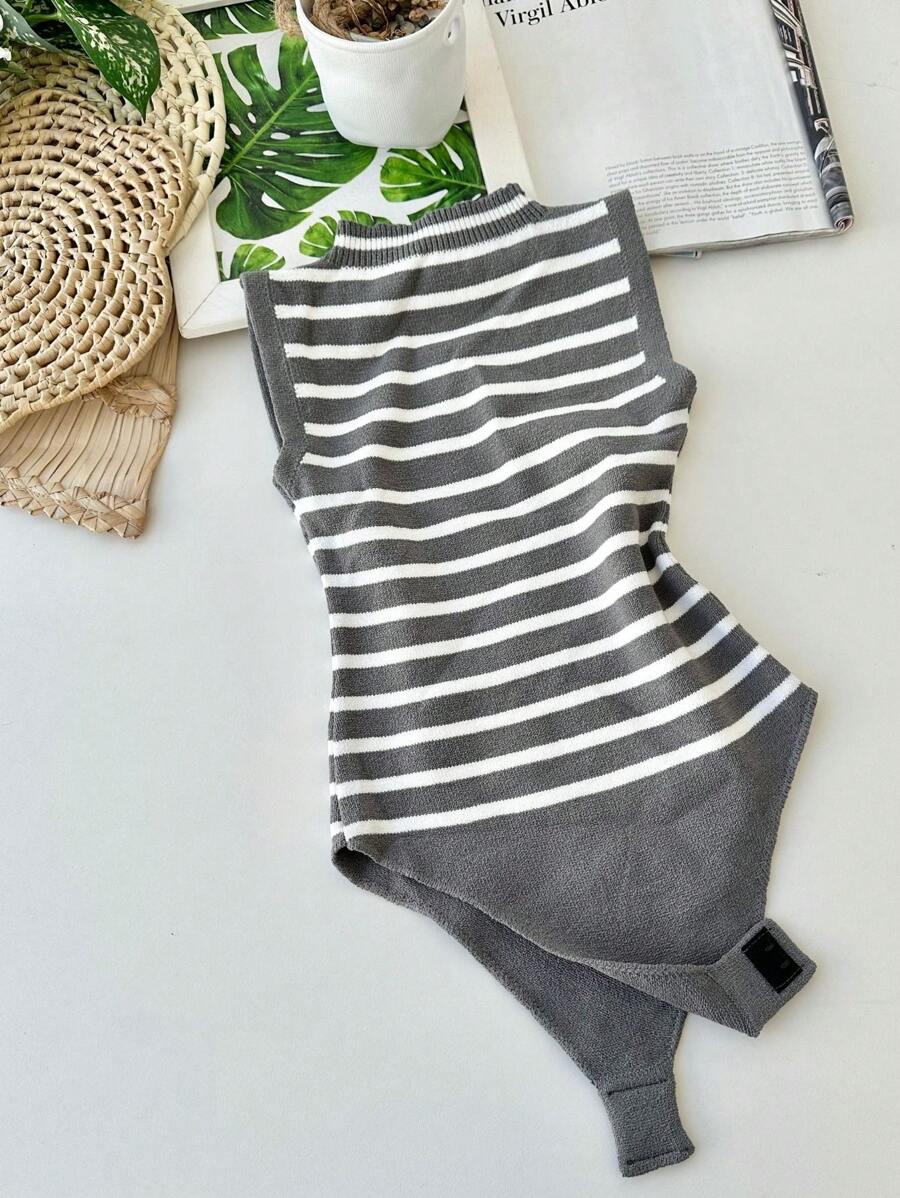 Launch Striped Modal Bodysuit New Spring Summer 2025 Collection - Gris - Ver 1