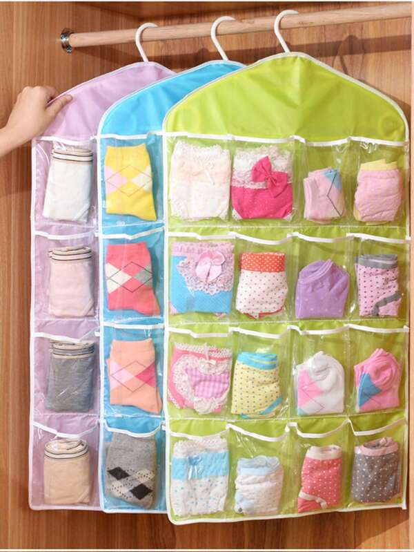 1pc Random Color Wall-Mounted Storage Hanging Bag, Suitable For Bedroom, Living Room, Door, Wardrobe, Nursery Room, For Small Items, Underwear And Accessories Storage, Double-Sided Hanging Organizer(Hangers Not Included)