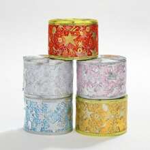 1 Rollo de 2m Cinta de tul metálica impresa de doble capa de 50mm con decoración de estrella de alambre metálico, para Navidad y Día de San Valentín - Multicolor - Ver 1