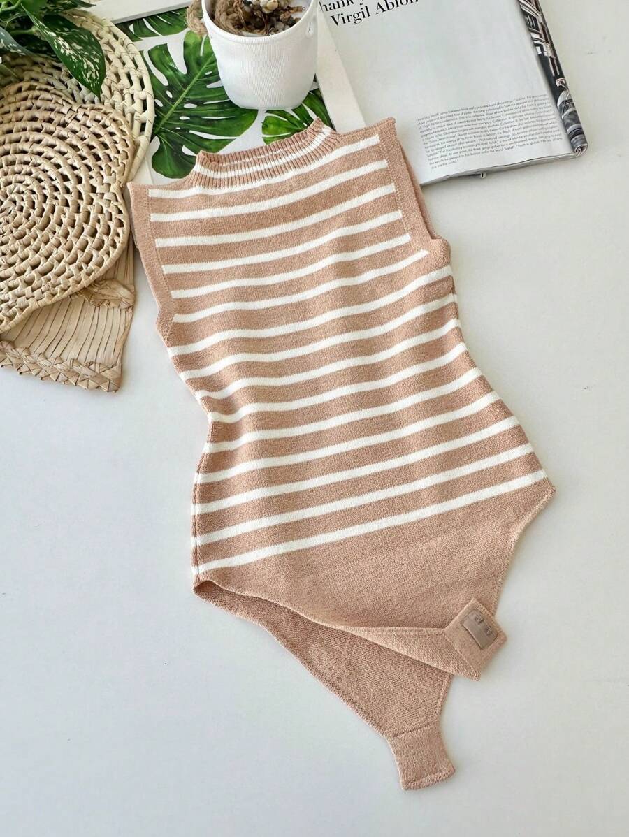 Launch Striped Modal Bodysuit New Spring Summer 2025 Collection - Khaki - View 1