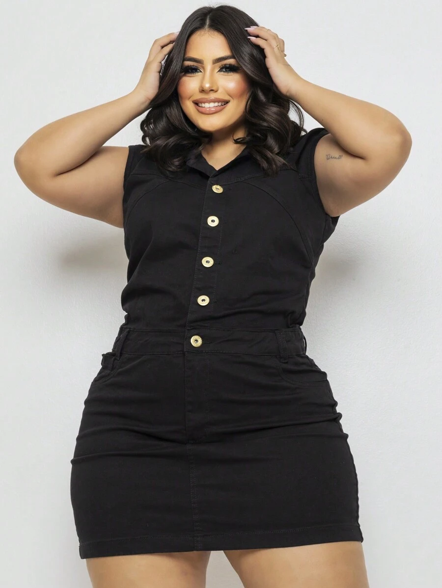 Women's Plus Size Jeans Dress With Lycra GG To G3 - màu đen - Xem 1