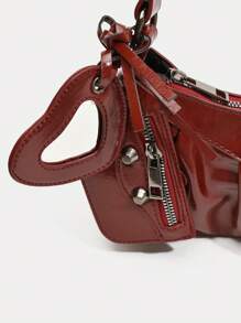 1PC Y2K Gothic Fashionable Type Rivet Decoration Vintage Block Decoration Women's Shoulder Bags And Shoulder Botes Are Adjusted For Daily Travel, Perfect For Music Festival, Rock Style Bag For Women, Inspired Bag For Women - Red - View 5