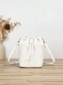 Women's Minimalist Daily Commute Drawstring Bucket Shoulder Bag - White - View 1