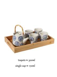 Juego de 5 piezas: Tetera estilo japonés pintada a mano, hervidor de agua fría doméstico, tetera de cerámica vintage para infusión de té de colores vivos, tazas de té - Vuelta al colegio
