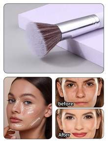 1 件超柔软便携式多功能腮红刷、粉刷、高光刷、面部化妆刷 - 棕色 - 查看 6