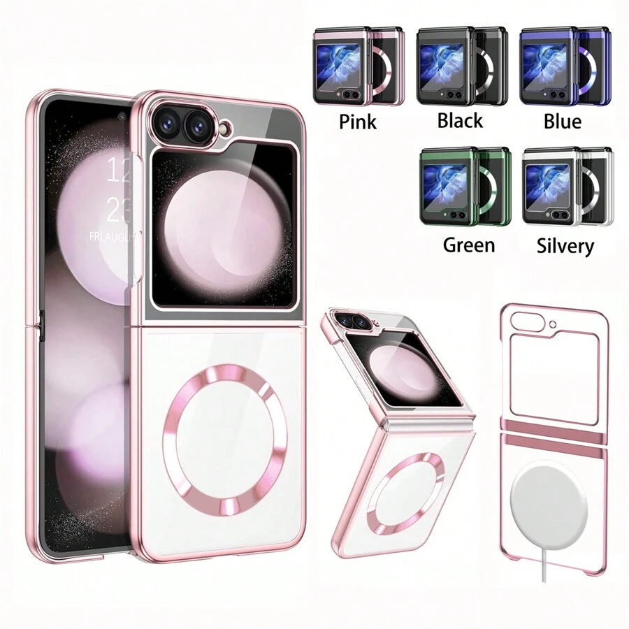 1 个多色可折叠磁边电镀 PC 硬壳全身保护壳触感柔软，超薄奢华闪亮镀金侧框防黄变兼容三星 Galaxy Z Flip 6/Z Flip 5/Z Flip 4/Z Flip 3/Z Fold 6/Z Fold 5/Z Fold 4/Z Fold 3 - 彩色 - 查看 1