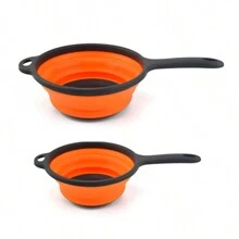 带长柄的圆形可折叠厨房滤锅，创意节省空间的蔬菜清洗篮 - 彩色 - 查看 18