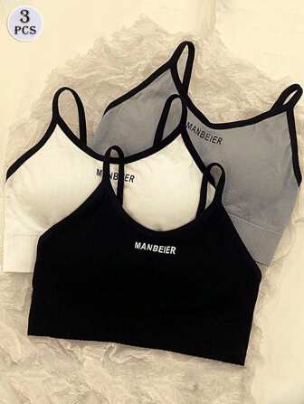 Yoga 3pcs/Set Women's Bra, Wire-Free Lightweight Comfortable Breathable Strap Underwear For Developmental Stage Sports, Lingerie