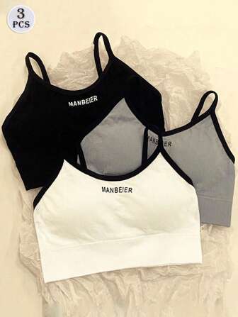 Yoga 3pcs/Set Women's Bra, Wire-Free Lightweight Comfortable Breathable Strap Underwear For Developmental Stage Sports, Lingerie